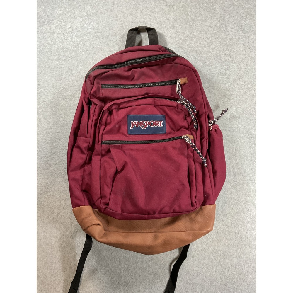JanSport Cool Student Backpack Burgundy Maroon Laptop Sleeve Tan Bottom Bag